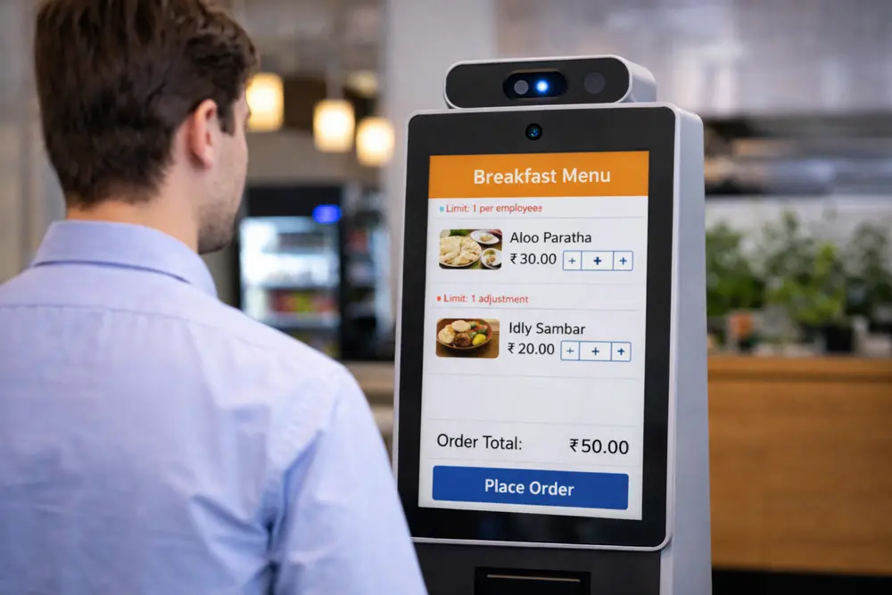 Self service canteen kiosk for selecting meals and placing order
